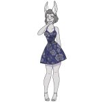  1:1 2020 absurd_res alpha_channel alternate_species anthro blue_clothing blue_dress blush breasts clothing dress eileen_(judoo) female hair hand_behind_head hi_res lagomorph leporid lips looking_at_viewer mammal rabbit short_hair simple_background smile solo transparent_background unidentified-tf 