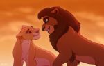  2020 akeahi blue_eyes brown_body brown_fur disney duo felid female feral fur kiara kovu lion male mammal orange_eyes pantherine smile standing teeth the_lion_king 