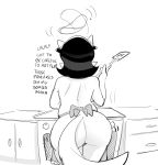  anthro apron apron_only black_hair butt clothing cooking dbaru dialogue domestic_cat felid feline felis female food hair hi_res kitchen mammal monochrome mostly_nude mrs._katswell nickelodeon pancake rear_view shaking_butt solo spatula t.u.f.f._puppy tools 
