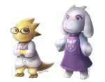  &lt;3 &lt;3_eyes alphys animal_crossing anthro boss_monster bottomless bovid buckteeth caprine clothed clothing coat cute_fangs duo eyewear featureless_crotch featureless_hands female fur glasses goat horn lab_coat looking_at_viewer mammal mnstrcndy narrowed_eyes nintendo reptile robe scales scalie smile standing teeth thick_tail three-quarter_view topwear toriel undertale video_games white_body white_fur yellow_body yellow_scales 