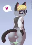  &lt;3 2020 :&lt; animal_crossing anthro anus backsack balls big_butt black_body black_ears black_fur black_hands black_tail blonde_hair butt clothing digital_media_(artwork) domestic_cat eyewear felid feline felis fur genitals glasses grey_body grey_fur hair heterochromia hi_res looking_at_viewer looking_back male mammal mr-shin nintendo penis raymond_(animal_crossing) signature simple_background solo underwear underwear_down video_games 