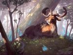  2020 ambiguous_gender antlers capreoline caraid cervid day detailed_background digital_media_(artwork) feral forest grass hi_res horn mammal moose outside rayley solo tree 