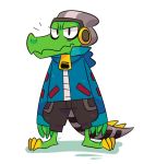  3_toes 4_fingers beanie bottomwear claws clothing crocodile crocodilian crocodylid cybernetics fingers hat headgear headphones headwear hoodie iconicisaac latch lethal_league long_tail looking_at_viewer machine metal_tail pants prosthetic reptile scalie toes topwear video_games zipper 