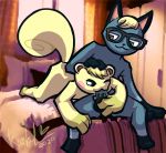  animal_crossing anthro balls blush bodily_fluids drooling duo eyewear fellatio genitals glasses hair heterochromia hi_res kaibl_(artist) male male/male marshal_(animal_crossing) nintendo one_eye_closed oral penile penis raymond_(animal_crossing) saliva sex smile touching_hair touching_penis video_games wink 