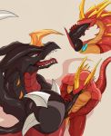  2020 anthro bakugan bakugan_(series) drago_(bakugan) dragon duo erection genitals helios horn male male/male nude open_mouth oral penis sellon sex simple_background smile teeth tongue 