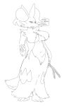  anthro big_breasts breasts canid canine carmine_(oofrowdy) delphox dialogue english_text featureless_breasts female frown gesture hi_res inner_ear_fluff mammal monochrome nintendo oofrowdy open_mouth pointing pointing_at_viewer pok&eacute;mon pok&eacute;mon_(species) sketch solo standing stick text tuft video_games 