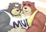  2020 animal_crossing anthro blush bon_donuts brown_body brown_fur curt_(animal_crossing) cute_fangs duo eyes_closed fur hi_res holdin_hands kemono male male/male mammal nintendo overweight overweight_male teddy_(animal_crossing) ursid video_games 