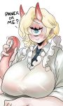  big_breasts breasts clothed clothing cyclops dialogue female hi_res huge_breasts humanoid mature_female nipple_outline noblood not_furry simple_background solo tentacles white_background 