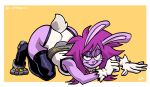  all_fours anthro bunny_enid butt cartoon_network clothing cosplay enid_(ok_k.o.!_lbh) female fur gloves hair handwear lagomorph legwear leotard leporid liefeldianabomination looking_at_viewer mammal miruko my_hero_academia ok_k.o.!_let&#039;s_be_heroes purple_body purple_fur purple_hair rabbit solo thigh_highs 