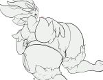  all_fours anthro anus_outline big_butt butt cinderace female hi_res holding_butt huge_butt looking_back nintendo noblood pok&eacute;mon pok&eacute;mon_(species) simple_background solo video_games white_background 