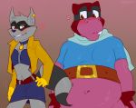  anthro blush clothed clothing common_hippopotamus crossdressing daxratchet daxratchett duo ear_piercing ear_ring eyewear fur goggles grey_body grey_fur hippopotamid male male/male mammal murray_hippopotamus piercing pink_body pink_skin procyonid raccoon sly_cooper sly_cooper_(series) sony_corporation sony_interactive_entertainment sucker_punch_productions video_games 