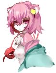  2014 alternate_species anthro breasts chest_tuft female fur hair half-length_portrait pink_body pink_eyes pink_fur pink_hair portrait simple_background solo toribako touhou tuft video_games white_background 