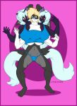  3_heads 4_arms 5_breasts anthro breasts clothing conjoined felicia_(flafty) felid feline female group lagomorph mammal merging multi_arm multi_breast multi_head multi_limb multi_tail nipple_outline ruby_(flafty) simple_background standing transformation under_boob underwear wom-bat 