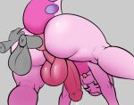  anal anal_penetration anthro backsack balls bent_over big_butt bodily_fluids butt butt_focus clothing disembodied_hand disembodied_penis dragon genital_fluids genitals goodra grey_background hand_on_butt looking_at_viewer male male/male male_penetrated male_penetrating male_penetrating_male nintendo pattern_clothing penetration penis pink_body pok&eacute;mon pok&eacute;mon_(species) precum purple_eyes reddrago simple_background smile solo striped_clothing stripes video_games 