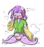  2019 animal_humanoid blush cephalopod cephalopod_humanoid clothing female hieda_no_akyuu humanoid lewd_pikmin looking_down marine marine_humanoid mollusk mollusk_humanoid octopus_humanoid open_mouth shirt simple_background solo surprise tentacles topwear touhou transformation underwear video_games white_background 