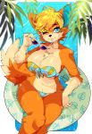  2020 5_fingers animal_crossing anthro ashiji audie_(animal_crossing) big_breasts bikini blonde_hair blue_eyes breasts canid canine canis cleavage clothed clothing eyewear female fingers fur hair hi_res looking_at_viewer mammal multicolored_body multicolored_fur navel nintendo one_eye_closed orange_body orange_fur smile solo sunglasses swimwear two_tone_body two_tone_fur video_games wink wolf 