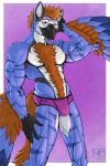  abs anthro armpit_hair avian bird body_hair claws clothing eyewear feathers glasses hi_res iudicium86 male muscular solo underwear 