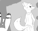  ! 2020 a-signature anthro arctic_fox butt canid canine clothed clothing disney duo ear_markings facial_markings fox fur head_markings jack_savage lagomorph leporid looking_back mammal markings monochrome rabbit skye_(zootopia) smile tongue tongue_out zootopia 