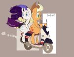  2019 applejack_(mlp) clothing cottonbudfilly duo equid female feral freckles friendship_is_magic hat headgear headwear hi_res horn looking_back mammal motor_scooter my_little_pony rarity_(mlp) sitting unicorn 
