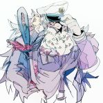  2020 5_fingers ankh anthro avian beak blue_body blue_feathers clothed clothing feathers fingers hat headgear headwear horus_(tas) humanoid_hands ohayashi55 simple_background tokyo_afterschool_summoners video_games white_background white_body white_feathers 