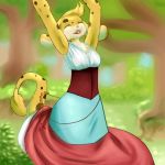  1:1 anthro clothed clothing corset corset_dress dancing dress echoeternal female forest fur happy jumpstart_games lingerie long_ears low_res mammal neopet_(species) neopets outside smile solo spots spotted_body spotted_fur tail_tuft topwear tree tuft video_games yellow_body yellow_fur zafara_(neopets) 