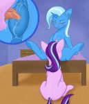  absurd_res anal anus bed blush bodily_fluids chest_tuft duo equid eyes_closed female female/female feral friendship_is_magic furniture hi_res horn licking looking_pleasured mammal my_little_pony oral rimming saliva sex sitting smolfog spread_legs spreading starlight_glimmer_(mlp) tongue tongue_out trixie_(mlp) tuft unicorn 