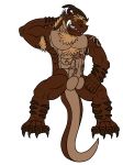  abs absurd_res alpha_channel anthro brown_body brown_fluff brown_fur brown_hair brown_scales dragon erection fluffy fur genitals hair hi_res horn humanoid_genitalia humanoid_penis male muscular penis reptile scales scalie scorch_croco-derg solo teeth thescorchingdragon 