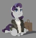  bag blue_eyes clothed clothing cottonbudfilly equid female feral friendship_is_magic grey_background hi_res horn kneeling mammal my_little_pony rarity_(mlp) simple_background solo unicorn 
