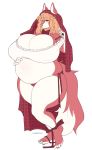  2019 4_toes aife_meikle anthro belly big_belly big_breasts blue_eyes blush breasts canid canine canis cherrikissu cleavage clothed clothing curvy_figure female fur hair hand_on_stomach hi_res huge_breasts long_hair mammal mature_female multicolored_body multicolored_fur pregnant red_body red_fur simple_background skimpy solo standing thick_thighs toes two_tone_body two_tone_fur voluptuous white_background white_body white_fur wolf 