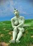  3d_(artwork) anthro digital_media_(artwork) female garden grass hi_res nude reptile scalie sitting source_filmmaker yogher 