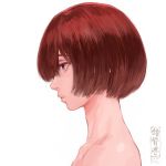 1girl artist_logo closed_mouth from_side nude original portrait profile purple_eyes red_hair short_hair shu-mai simple_background solo white_background 