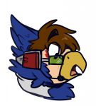  anthro avian binturongboy bird blue_body blue_feathers clothing earpiece falco_lombardi falcon falconid feathers hi_res male nintendo solo star_fox torn_clothing transformation video_games 