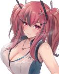  1girl azur_lane bangs black_bra black_hair blush bra breasts bremerton_(azur_lane) bremerton_(scorching-hot_training)_(azur_lane) crop_top hair_between_eyes hair_ornament hairclip heart heart_necklace highres leonmandala long_hair looking_at_viewer multicolored_hair pink_eyes pink_hair see-through shirt simple_background sleeveless sleeveless_shirt sportswear streaked_hair tennis_uniform twintails two-tone_shirt underwear white_background white_shirt x_hair_ornament 