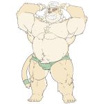  1:1 2020 anthro balls_out belly bulge felid genital_outline hi_res hombretigre kemono male mammal meimei_kia overweight overweight_male pantherine penis_outline simple_background solo tiger tokyo_afterschool_summoners video_games white_background 