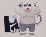  2020 5:4 anthro behemoth_(housamo) bottomwear clothing dumdum duo eyes_closed hi_res kemono keyboard_instrument male musical_instrument overweight overweight_male pants piano simple_background sweater tokyo_afterschool_summoners topwear video_games 