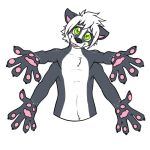  1:1 anthro juniper_skunktaur male mammal mephitid multi_arm multi_limb pawpads reaching_out simple_background skunk solo tongue tongue_out unknown_artist 