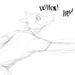  1:1 anthro arm_pull beastars canid canine canis comic dialogue hi_res hladilnik legoshi_(beastars) male mammal offscreen_character simple_background sketch solo white_background wolf 