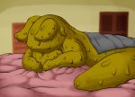  anthro bed bed_sheet bedding blanket breasts digital_media_(artwork) dripping drippy female furniture gastropod hi_res lying mollusk nude on_bed psychpsyo slug solo 