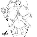  1:1 anthro armor assisted_exposure big_breasts blush bottomwear breasts clothed clothing duo female flower fur goat-kun headgear helmet hi_res male male/female mammal monochrome nickelodeon nipples open_mouth plant rodent sandy_cheeks sciurid skirt spatula spongebob_squarepants standing surprise text thick_thighs tools tree_squirrel undressing wide_hips 