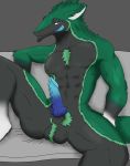  absurd_res animal_genitalia anthro balls furniture genitals hi_res knot male muscular muscular_male narrowed_eyes penis sergal sheath sitting smile sofa solo tongue tongue_out 