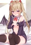  bra breast_hold pointy_ears racchi. thighhighs wings 
