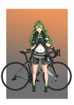  1girl absurdres arknights bicycle crocodile_tail gavial_(arknights) green_hair ground_vehicle highres long_hair ooip123 road_bicycle solo tail yellow_eyes 
