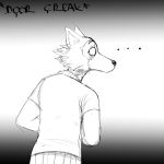  ... 1:1 anthro beastars canid canine canis clothing comic hi_res hladilnik legoshi_(beastars) looking_back looking_offscreen male mammal monochrome sketch solo wolf 