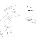  1:1 anthro beastars bodily_fluids canid canine canis comic food hi_res hladilnik legoshi_(beastars) male mammal offscreen_character sandwich_(food) simple_background sketch sweat white_background wolf 