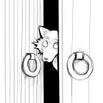  anthro beastars canid canine canis comic door doorknob hi_res hladilnik legoshi_(beastars) looking_offscreen male mammal monochrome open_door sketch solo wolf 