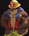  2016 4:5 5_fingers abs anthro biceps black_nose clothed clothing digital_media_(artwork) e-w01f fingers fur hat headgear headwear hi_res lutrine male mammal muscular muscular_male mustelid pecs simple_background solo whiskers 