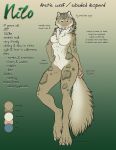  absurd_res anthro arctic_wolf big_feet blue_eyes breasts canid canine canis claws clouded_leopard digitigrade english_text feet felid feline female fur hi_res hybrid jocarra long_fur long_legs long_tail mammal model_sheet nilo_(cardinilo) pantherine pawpads solo tan_nose tan_pawpads tan_paws text toe_claws wolf 
