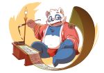  2015 anthro belly blush bulge clothing eyewear fur giant_panda glasses humanoid_hands kemono kinoshita-jiroh male mammal navel overweight overweight_male solo underwear ursid white_body white_fur 