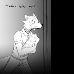  1:1 anthro beastars canid canine canis comic food hi_res hladilnik holding_food holding_object legoshi_(beastars) looking_back male mammal monochrome sandwich_(food) sketch solo wolf 