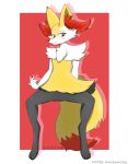  2020 andrewgtrez anthro blush braixen female fur hi_res inner_ear_fluff nintendo pok&eacute;mon pok&eacute;mon_(species) simple_background sitting smile solo tuft video_games yellow_body yellow_fur 